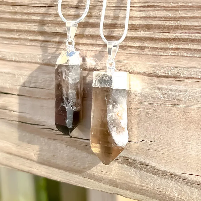 Necklaces Magic Crystals Rough Smoky Quartz Single Point Pendant Necklace