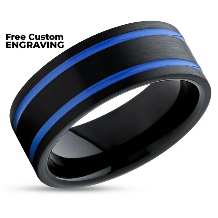 Rings Clean Casting Jewelry Black Tungsten Wedding Band Blue Tungsten Ring Mens Wedding Band 8mm