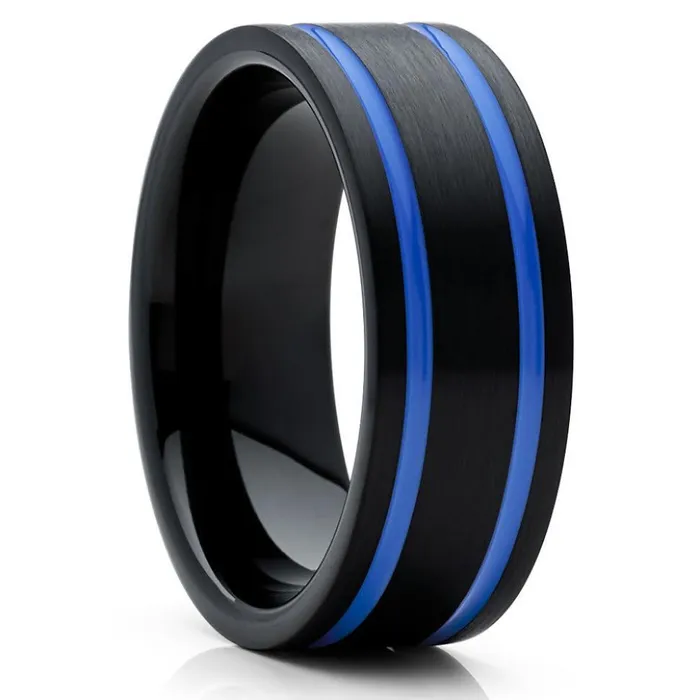 Rings Clean Casting Jewelry Black Tungsten Wedding Band Blue Tungsten Ring Mens Wedding Band 8mm