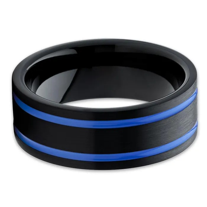 Rings Clean Casting Jewelry Black Tungsten Wedding Band Blue Tungsten Ring Mens Wedding Band 8mm
