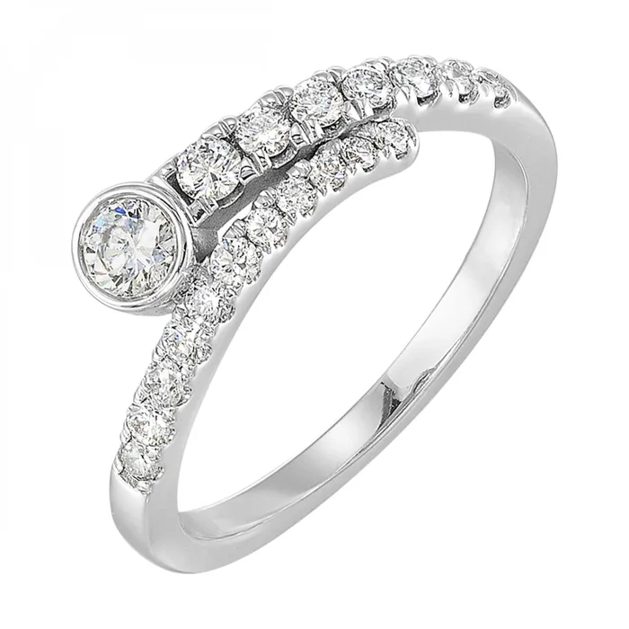 Rings Gems One Silver Diamond Bypass Ring