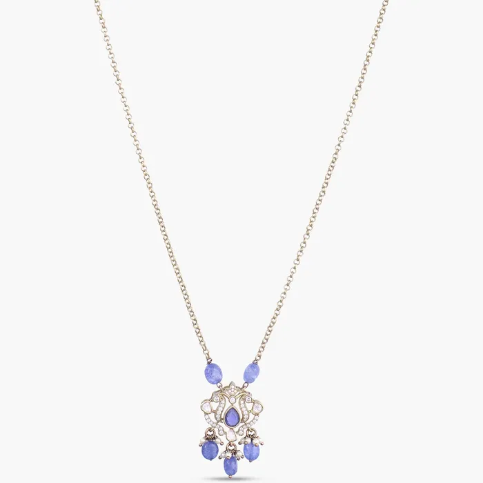 SILVER Necklaces Sahar Moissanites and Gemstone Silver Pendant Necklace
