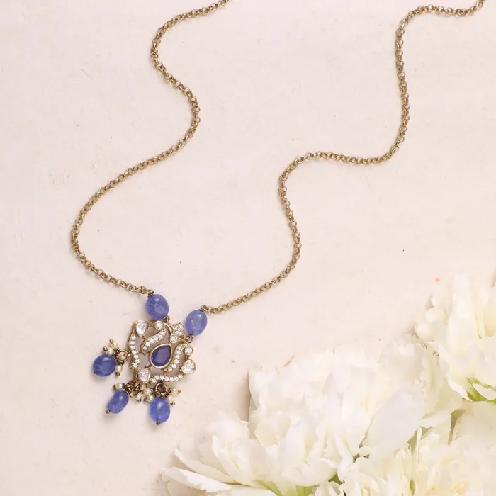 SILVER Necklaces Sahar Moissanites and Gemstone Silver Pendant Necklace