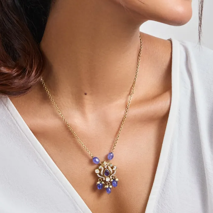 SILVER Necklaces Sahar Moissanites and Gemstone Silver Pendant Necklace