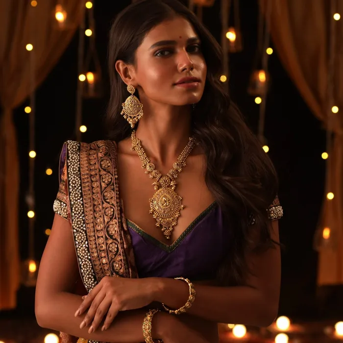 Swara Floral Jhumki Statement Long Necklace Set SILVER Necklaces