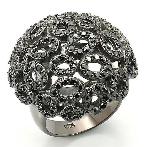 0W278 Ruthenium Brass Ring with AAA Grade CZ in Jet Alamode Rings