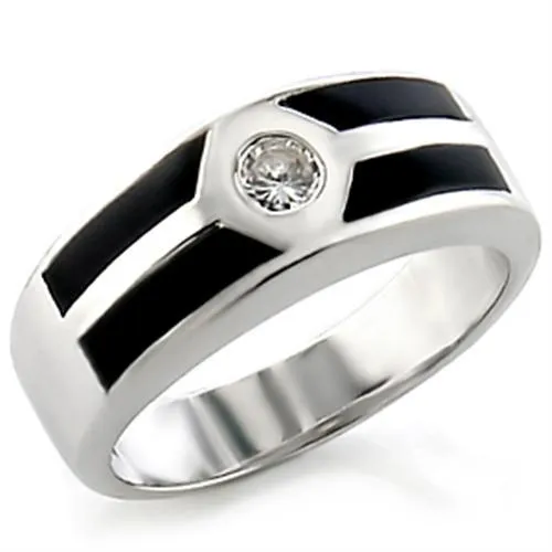 14034 Rhodium Brass Ring with AAA Grade CZ in Clear Alamode Rings