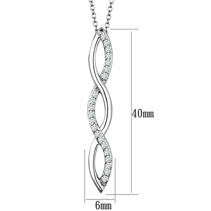 3W1039 Rhodium Brass Chain Pendant with AAA Grade CZ in Clear Alamode Necklaces