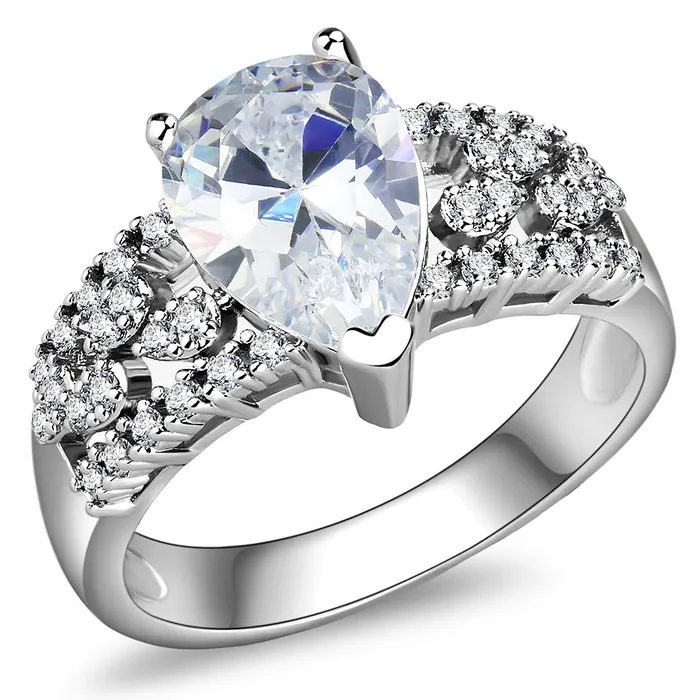 3W1444 Rhodium Brass Ring with AAA Grade CZ in Clear Alamode Rings