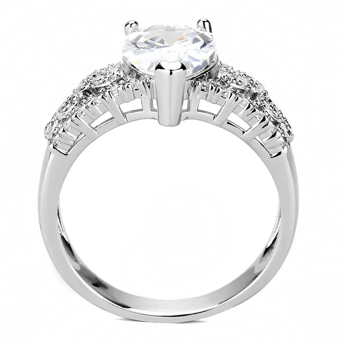 3W1444 Rhodium Brass Ring with AAA Grade CZ in Clear Alamode Rings