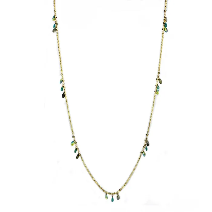 3W1537 Gold Brass Necklace with Synthetic Jade in Emerald Alamode Necklaces