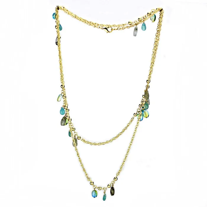 3W1537 Gold Brass Necklace with Synthetic Jade in Emerald Alamode Necklaces