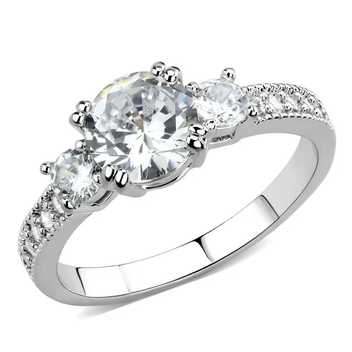 3W1571 Rhodium Brass Ring with AAA Grade CZ in Clear Alamode Rings