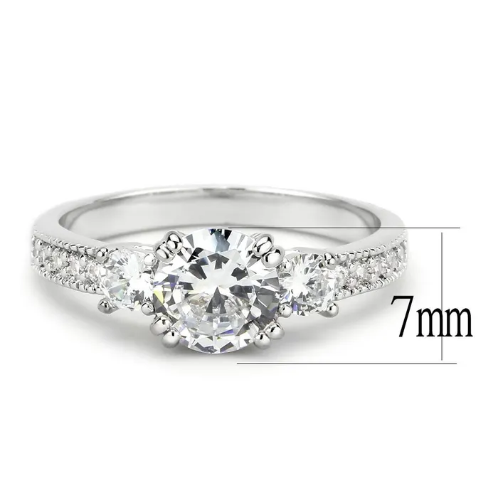 3W1571 Rhodium Brass Ring with AAA Grade CZ in Clear Alamode Rings