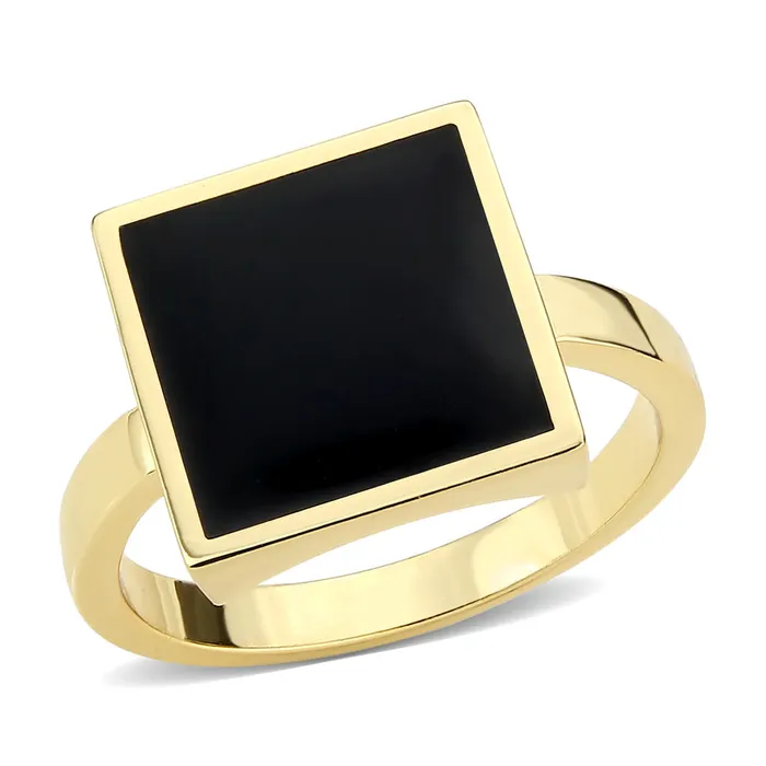 3W1619 Flash Gold Brass Ring with Epoxy in Jet Alamode Rings