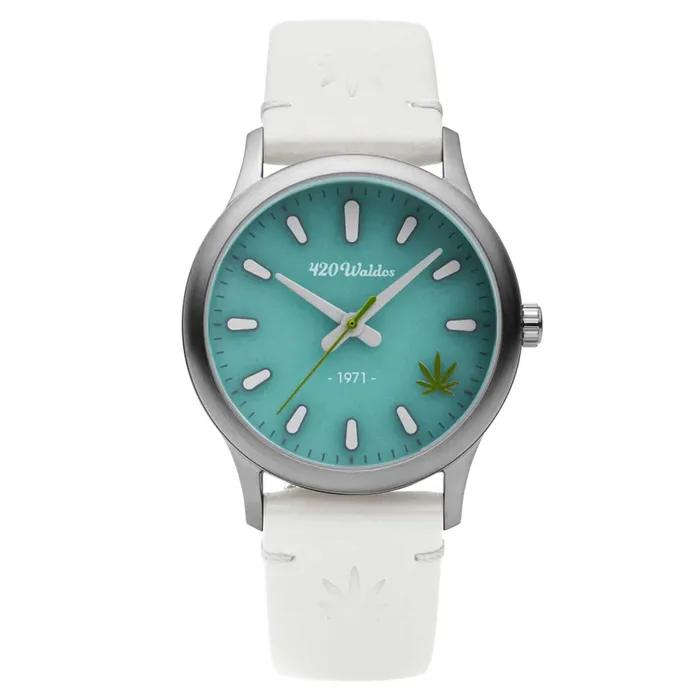420Waldos Womens Quartz Watch Mary Jane Blue Dial White Leather Strap W2011 420Waldos Watches 420Waldos Womens Quartz Watch Mary Jane Blue Dial White Leather Strap W2011 420Waldos Watches