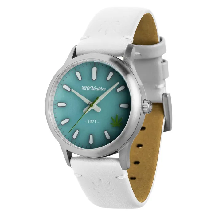 420Waldos Womens Quartz Watch Mary Jane Blue Dial White Leather Strap W2011 420Waldos Watches 420Waldos Womens Quartz Watch Mary Jane Blue Dial White Leather Strap W2011 420Waldos Watches