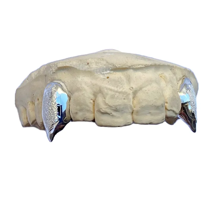 925 Silver Diamond Dust Vampire Fangs Custom Grillz wBack Bar Bling Cartel Admin Rings