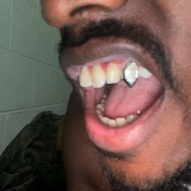 925 Silver Diamond Dust Vampire Fangs Custom Grillz wBack Bar Bling Cartel Admin Rings
