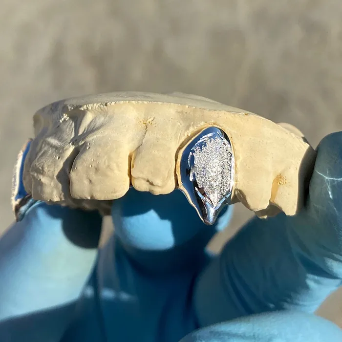 925 Silver Diamond Dust Vampire Fangs Custom Grillz wBack Bar Bling Cartel Admin Rings