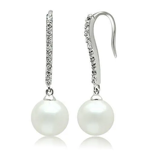 Alamode Earrings 3W086 Rhodium Brass Earrings with Synthetic Pearl in White