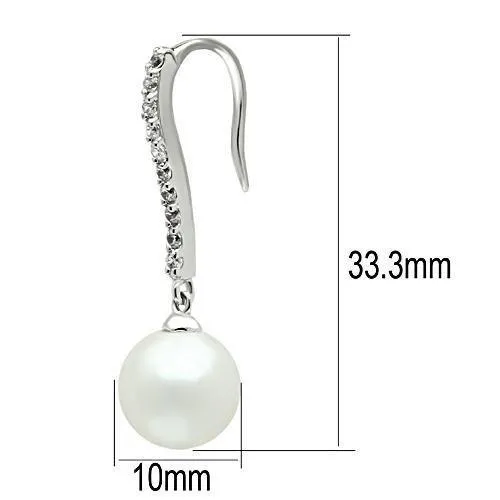 Alamode Earrings 3W086 Rhodium Brass Earrings with Synthetic Pearl in White