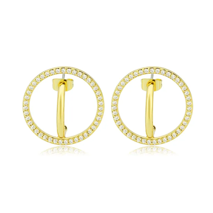 Alamode Earrings 3W1744G Flash Gold Brass Earring with AAA Grade CZ in Clear