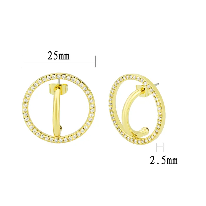 Alamode Earrings 3W1744G Flash Gold Brass Earring with AAA Grade CZ in Clear