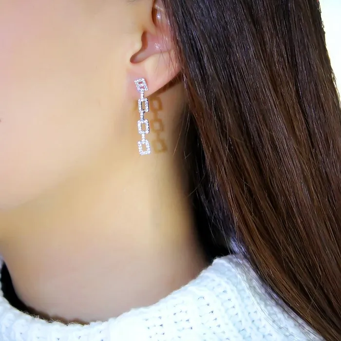 Alamode Earrings TS326 Rhodium 925 Sterling Silver Earrings with AAA Grade CZ in Clear