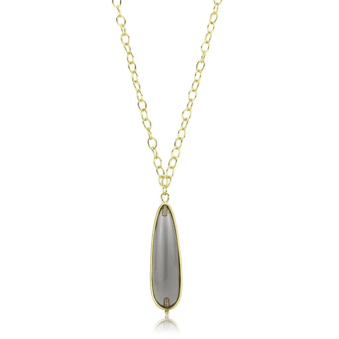 Alamode LO4687 Gold Brush Brass Chain Pendant with Synthetic Synthetic Stone in Gray Necklaces Alamode LO4687 Gold Brush Brass Chain Pendant with Synthetic Synthetic Stone in Gray Necklaces