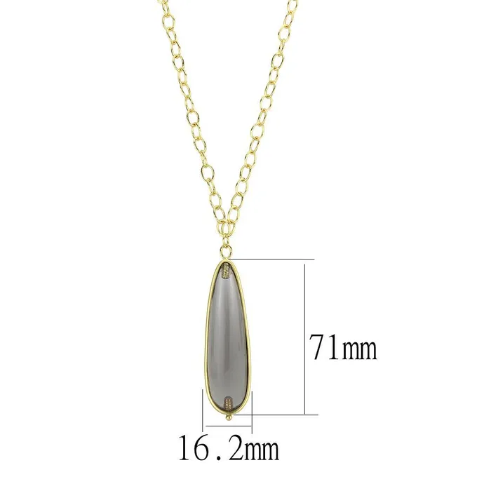 Alamode LO4687 Gold Brush Brass Chain Pendant with Synthetic Synthetic Stone in Gray Necklaces