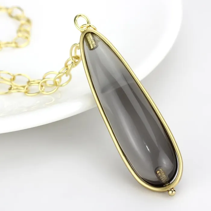 Alamode LO4687 Gold Brush Brass Chain Pendant with Synthetic Synthetic Stone in Gray Necklaces