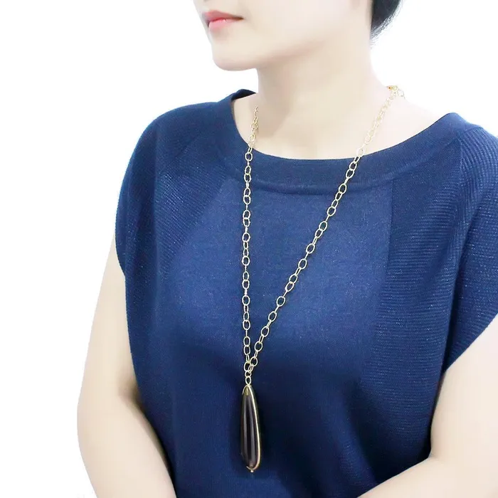 Alamode LO4687 Gold Brush Brass Chain Pendant with Synthetic Synthetic Stone in Gray Necklaces