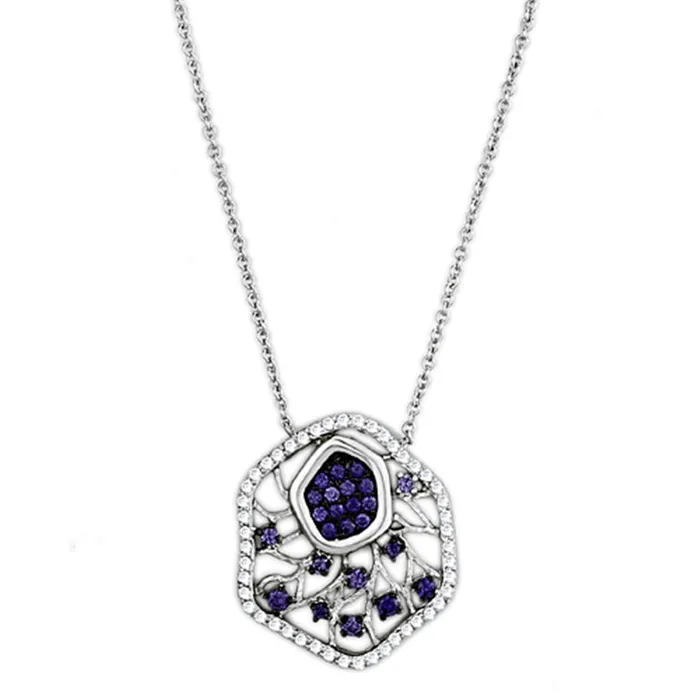 Alamode Necklaces 3W438 Rhodium Ruthenium Brass Necklace with AAA Grade CZ in Amethyst Alamode Necklaces 3W438 Rhodium Ruthenium Brass Necklace with AAA Grade CZ in Amethyst