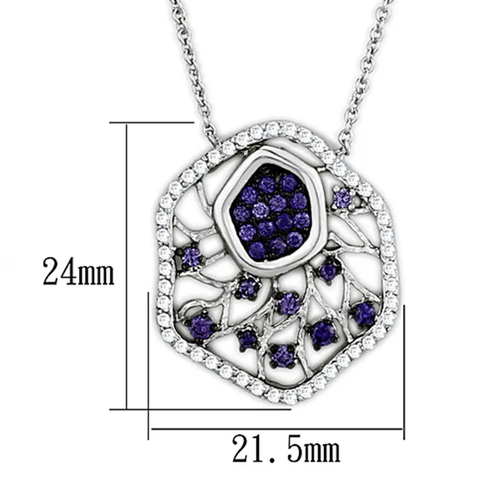 Alamode Necklaces 3W438 Rhodium Ruthenium Brass Necklace with AAA Grade CZ in Amethyst
