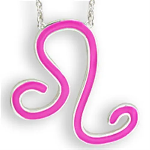 Alamode Necklaces SNK06PINK Silver Brass Chain Pendant with Epoxy in Rose