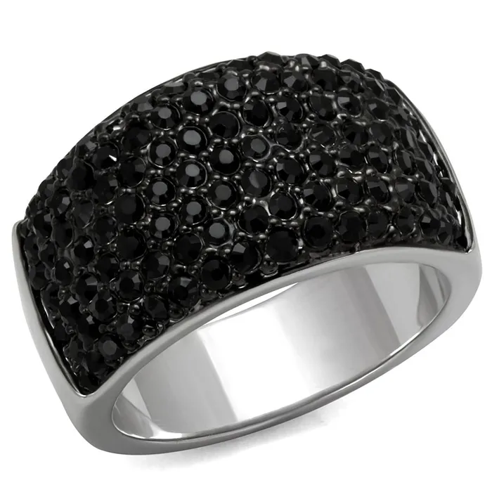 Alamode Rings LO4086 RhodiumHematite Brass Ring with Top Grade Crystal in Jet Alamode Rings LO4086 RhodiumHematite Brass Ring with Top Grade Crystal in Jet