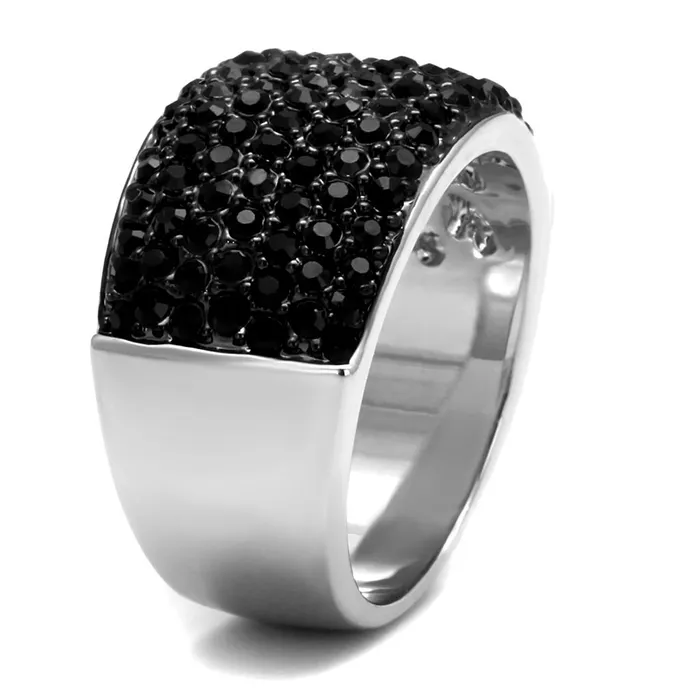 Alamode Rings LO4086 RhodiumHematite Brass Ring with Top Grade Crystal in Jet