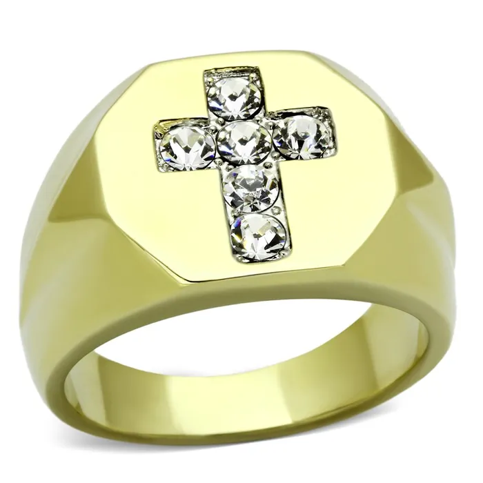 Alamode Rings TK1062 TwoTone IP Gold Ion Plating Stainless Steel Ring with Top Grade Crystal in Clear Alamode Rings TK1062 TwoTone IP Gold Ion Plating Stainless Steel Ring with Top Grade Crystal in Clear