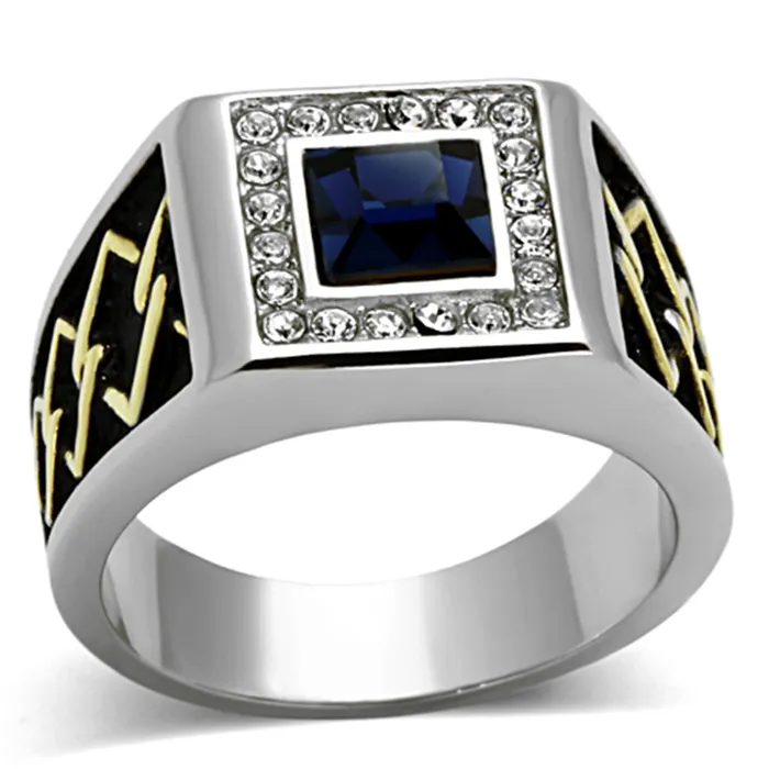 Alamode Rings TK1180 TwoTone IP Gold Ion Plating Stainless Steel Ring with Top Grade Crystal in Montana Alamode Rings TK1180 TwoTone IP Gold Ion Plating Stainless Steel Ring with Top Grade Crystal in Montana