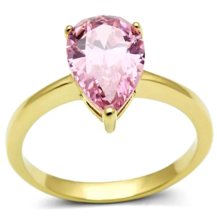 Alamode Rings TK1508 IP GoldIon Plating Stainless Steel Ring with AAA Grade CZ in Rose Alamode Rings TK1508 IP GoldIon Plating Stainless Steel Ring with AAA Grade CZ in Rose