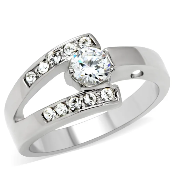 Alamode Rings TK189 High polished no plating Stainless Steel Ring with AAA Grade CZ in Clear Alamode Rings TK189 High polished no plating Stainless Steel Ring with AAA Grade CZ in Clear