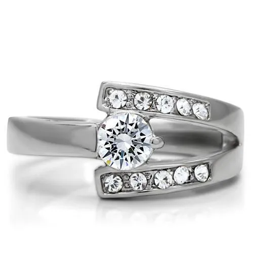 Alamode Rings TK189 High polished no plating Stainless Steel Ring with AAA Grade CZ in Clear