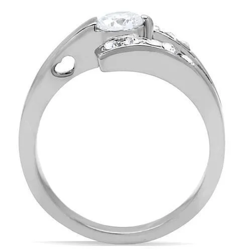 Alamode Rings TK189 High polished no plating Stainless Steel Ring with AAA Grade CZ in Clear