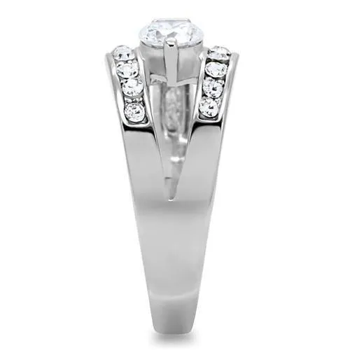 Alamode Rings TK189 High polished no plating Stainless Steel Ring with AAA Grade CZ in Clear