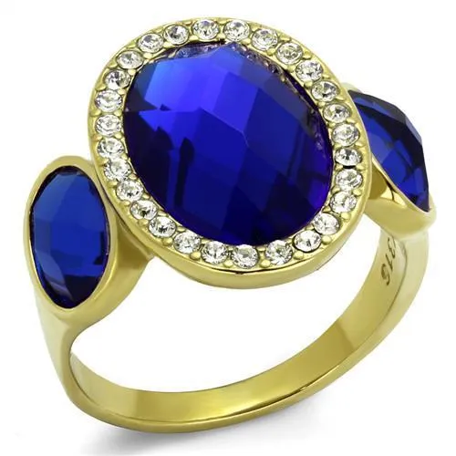 Alamode Rings TK2495 IP GoldIon Plating Stainless Steel Ring with Synthetic Synthetic Glass in Sapphire Alamode Rings TK2495 IP GoldIon Plating Stainless Steel Ring with Synthetic Synthetic Glass in Sapphire
