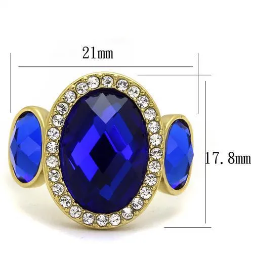 Alamode Rings TK2495 IP GoldIon Plating Stainless Steel Ring with Synthetic Synthetic Glass in Sapphire