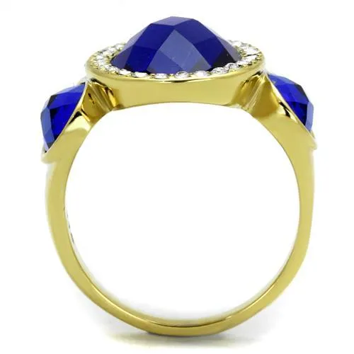 Alamode Rings TK2495 IP GoldIon Plating Stainless Steel Ring with Synthetic Synthetic Glass in Sapphire