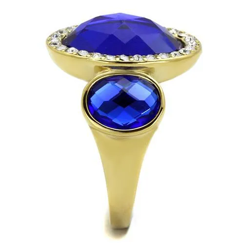 Alamode Rings TK2495 IP GoldIon Plating Stainless Steel Ring with Synthetic Synthetic Glass in Sapphire