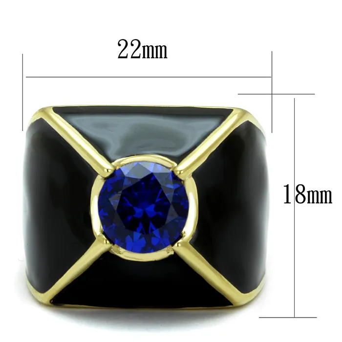 Alamode Rings TK2640 IP GoldIon Plating Stainless Steel Ring with AAA Grade CZ in London Blue